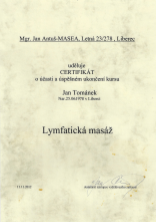 Certifikát Lymfatická masáž